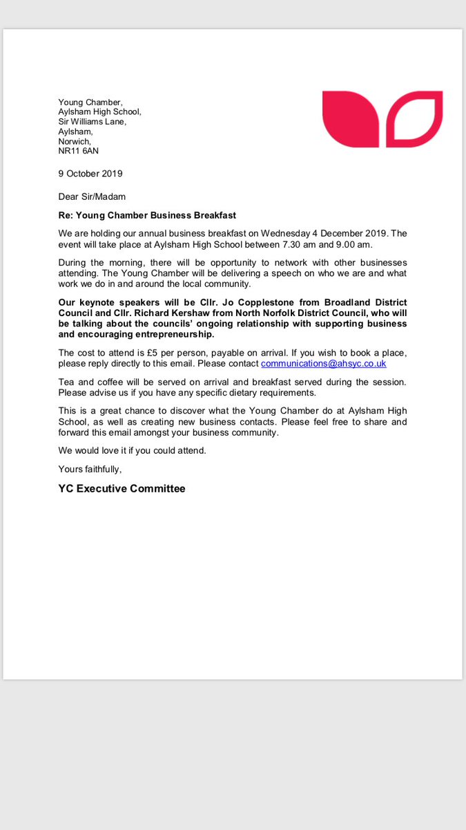 Invitation to our annual business breakfast. Please email to book your place.