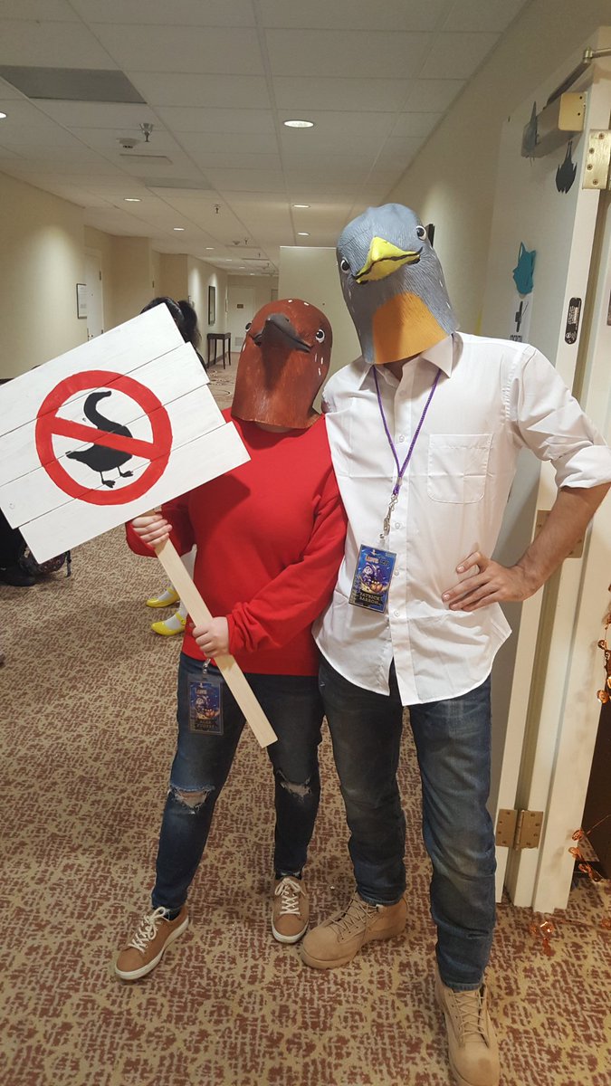 thecospital's tweet photo. Bertie and Speckle stopped by our booth this weekend at @lumi_con . Thankfully, we didn't have to update our "no geese" sign to include any other birds. https://t.co/1rarjprZgj