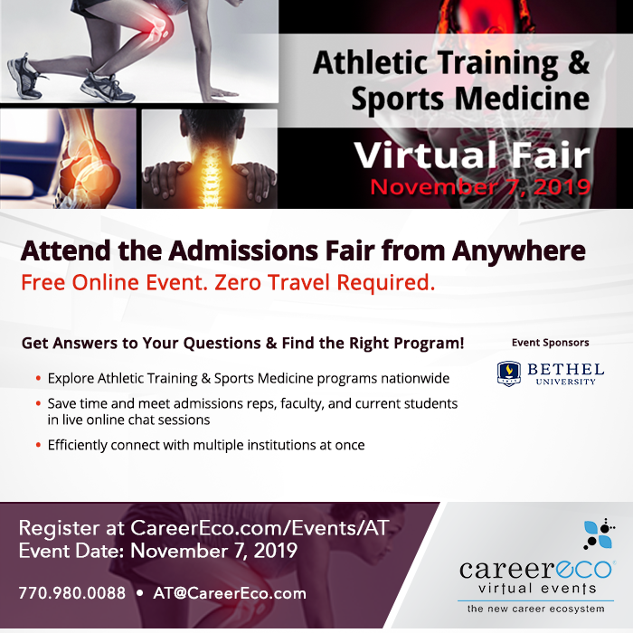 StingReliefEHC's tweet photo. Want to learn more about our Master of Science in Athletic Training program?
Join us for a free virtual fair on November 7!
We'll be available to chat from 11:00am-3:00pm!
https://t.co/yqeXWFlOwR
#IncreaseInExcellence #MSAT
#AT4ALL #BeGreAT https://t.co/VYFYVdv6ri