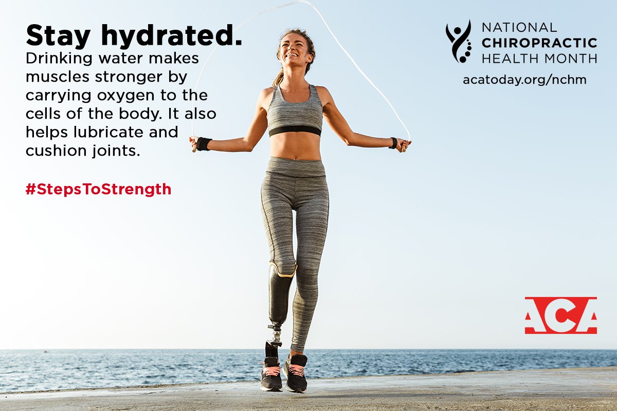 ACAtoday's tweet photo. Stay hydrated! Drinking water makes muscles stronger by carrying oxygen to the cells of the body. It also helps lubricate and cushion joints.
#StepsToStrength
https://t.co/gHRftQwwmD https://t.co/n4EwNKFvpS