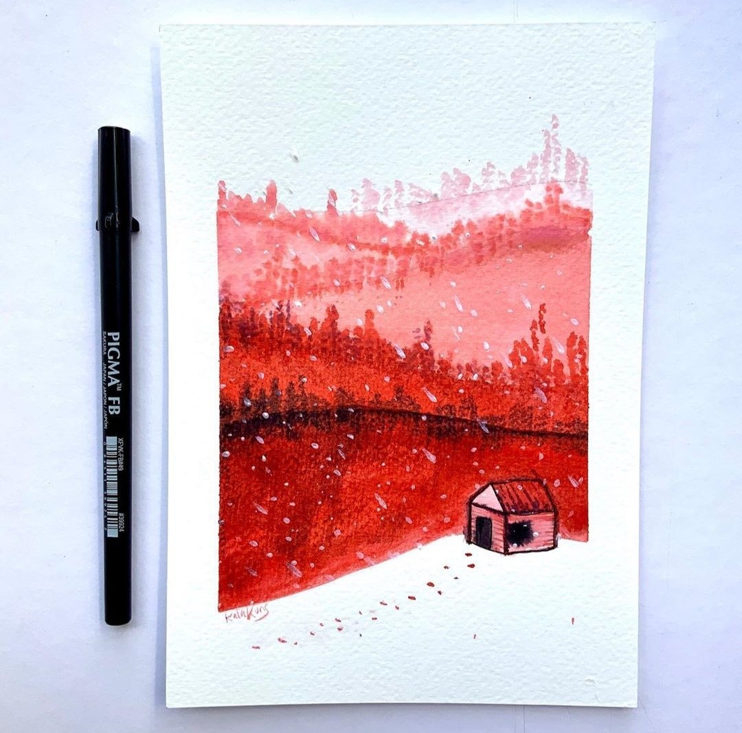 kala_kuns's tweet photo. Inktober day 11 #snow

#Inktober2019 #Inktober #KalaKuns #illustration #art #ink #red #home #landscape
https://t.co/uqWsG735rx https://t.co/wpODpfXdzp