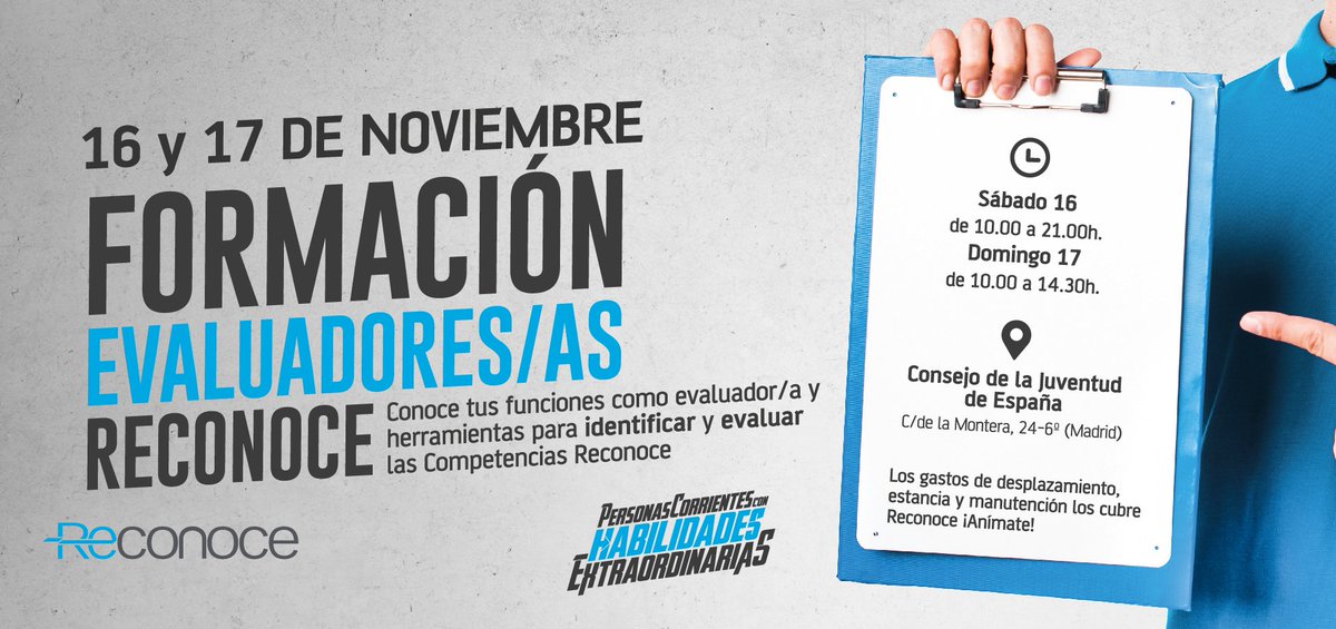 RedReconoce's tweet photo. Formación presencial para evaluadores/as Reconoce
🔹16 y 17 de Noviembre | Conoce el marco general del #ProyectoReconoce y conviértete en un/a evaluador/a para validar las #competencias del #voluntariado de tu #EntidadReconoce
👉 Inscripciones https://t.co/OL3aCCMat6 https://t.co/TEw41gADeE