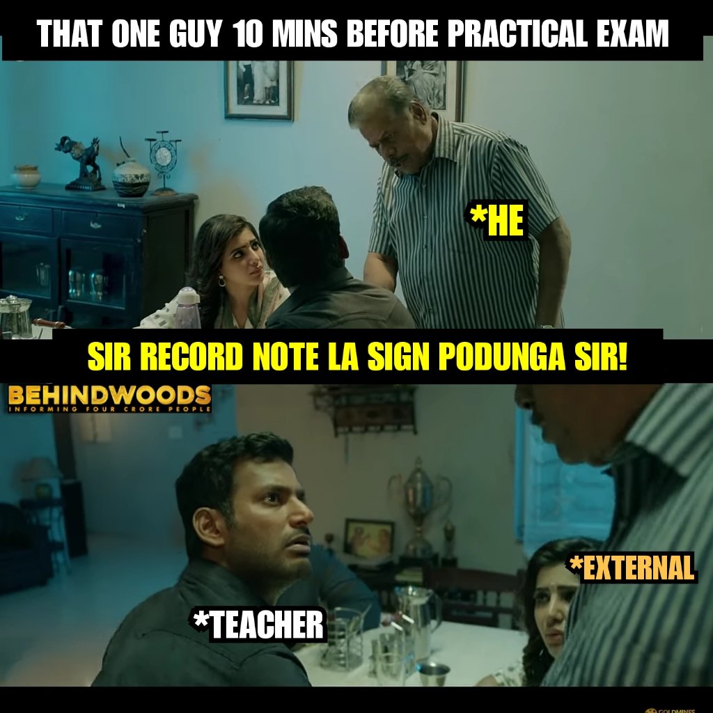 behindwoods's tweet photo. Thalai ku dhilla pathiyaa! ๐
#Practical #RecordNote #Exam https://t.co/JOLsiRUWns