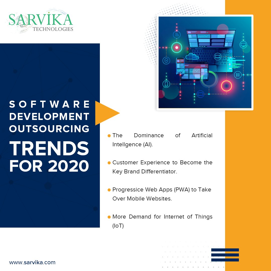 SarvikaT's tweet image. Leading companies of all sizes opt for #softwaredevelopmentoutsourcing to benefit from new technologies without needing to train/hire resources. 
Software Development Outsourcing Trends for 2020 
#AI #PWA #IOT #CustomerExperience