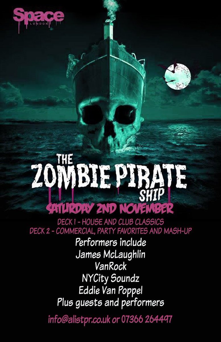 AmorBoatparties's tweet photo. Buy your tickets now for Zombie Pirate Ship Halloween Boat party 👻🚢❤️on Sat 2nd November 2019 followed by Proud Embankment until super-late 🎆
More details at https://t.co/5VMz8wcYpj 🕸💟🕷😈 Advanced Tickets https://t.co/49uOSfr9jh #MoveLdn #HouseMusic #Afterparty #techhouse https://t.co/uMy145QLpi