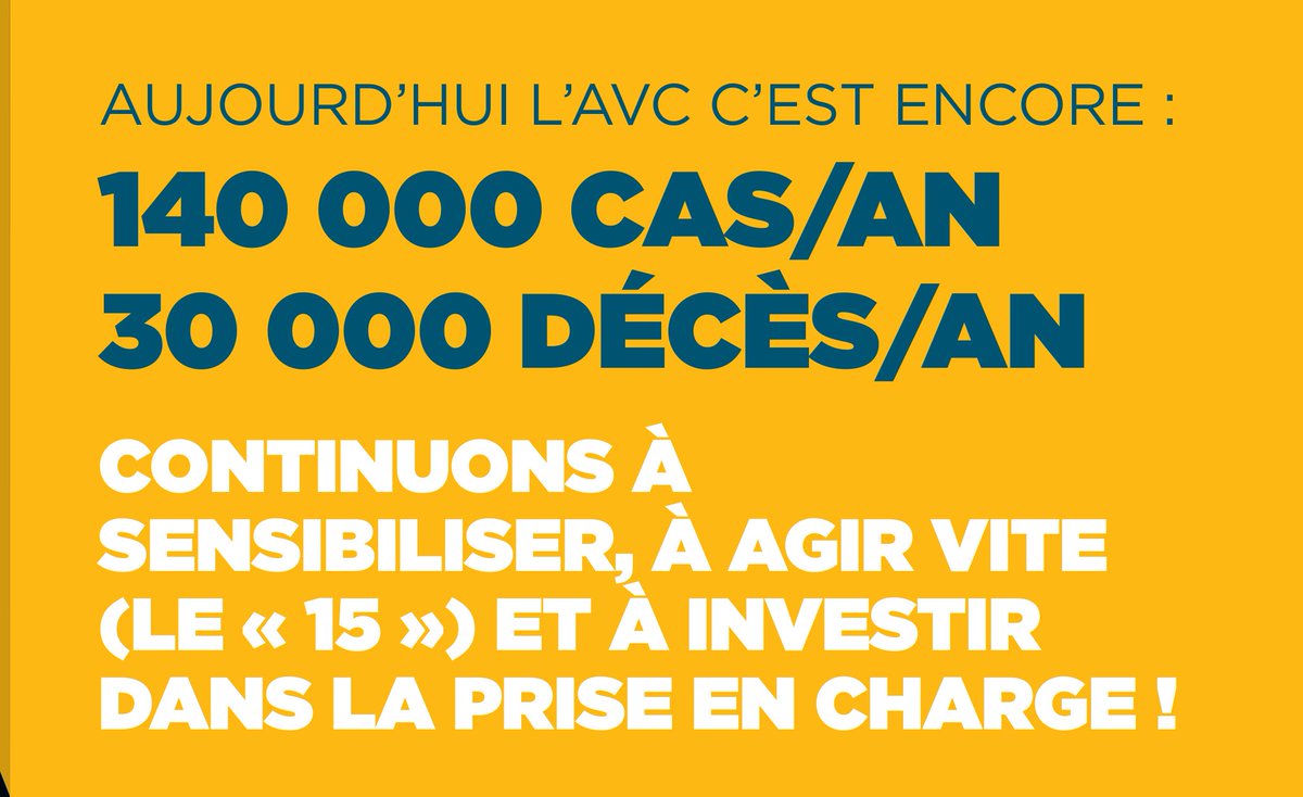 AVC_Vite_le_15's tweet photo. Aujourd’hui l’#AVC c’est encore : 140 000 cas /an 30 000 décès /an. Continuons à sensibiliser, à Agir vite (le « 15 ») et à investir dans la prise en charge !  #WorldStrokeDay @AVC_Vite_le_15  #JMAVC https://t.co/uXqTVqFMe0 https://t.co/zMi5Vb8OuA
