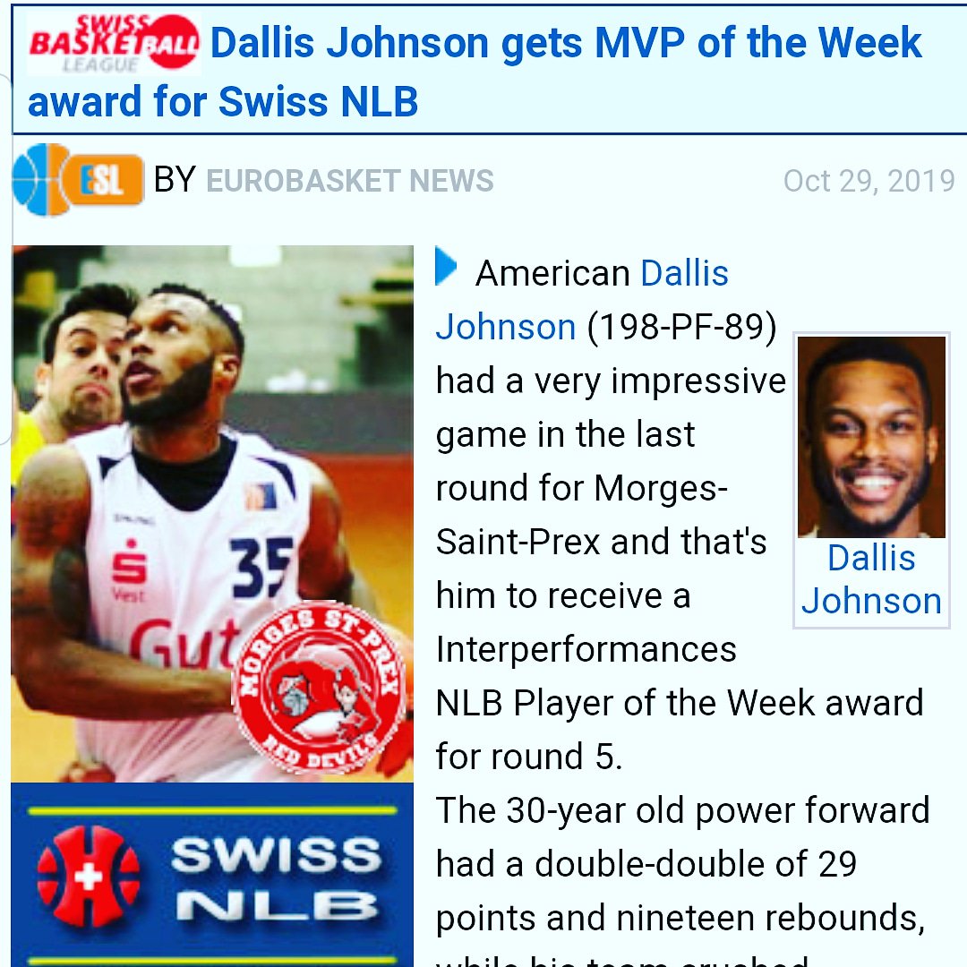 TonyTBSBrown's tweet image. Dallis Johnson recieves player of the week award for @reddevilsbasket in the @Swiss_Basket NLB🇨🇭. Huge performance and big road win.
#TBSportsManagement