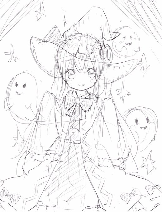 ハロウィンっぽい絵全く描いてないなと思い
ラフを 