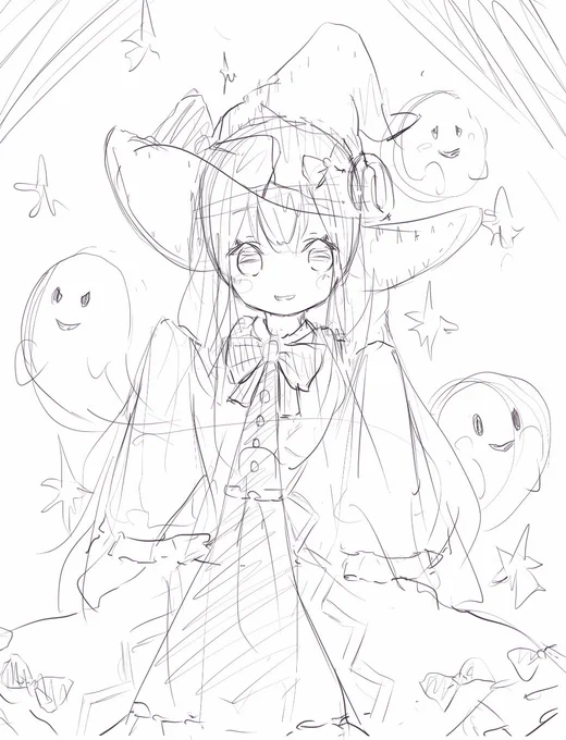 ハロウィンっぽい絵全く描いてないなと思い
ラフを 