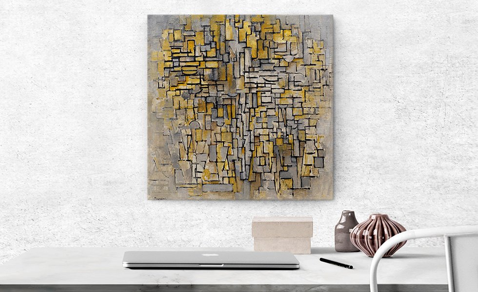 artcanvasinc's tweet photo. Composition No. VII 1913 - Cool beiges, light grays, and soft yellows depicted within a network of lines #mondrian #ARTCANVAS https://t.co/DLcCqeaRFM