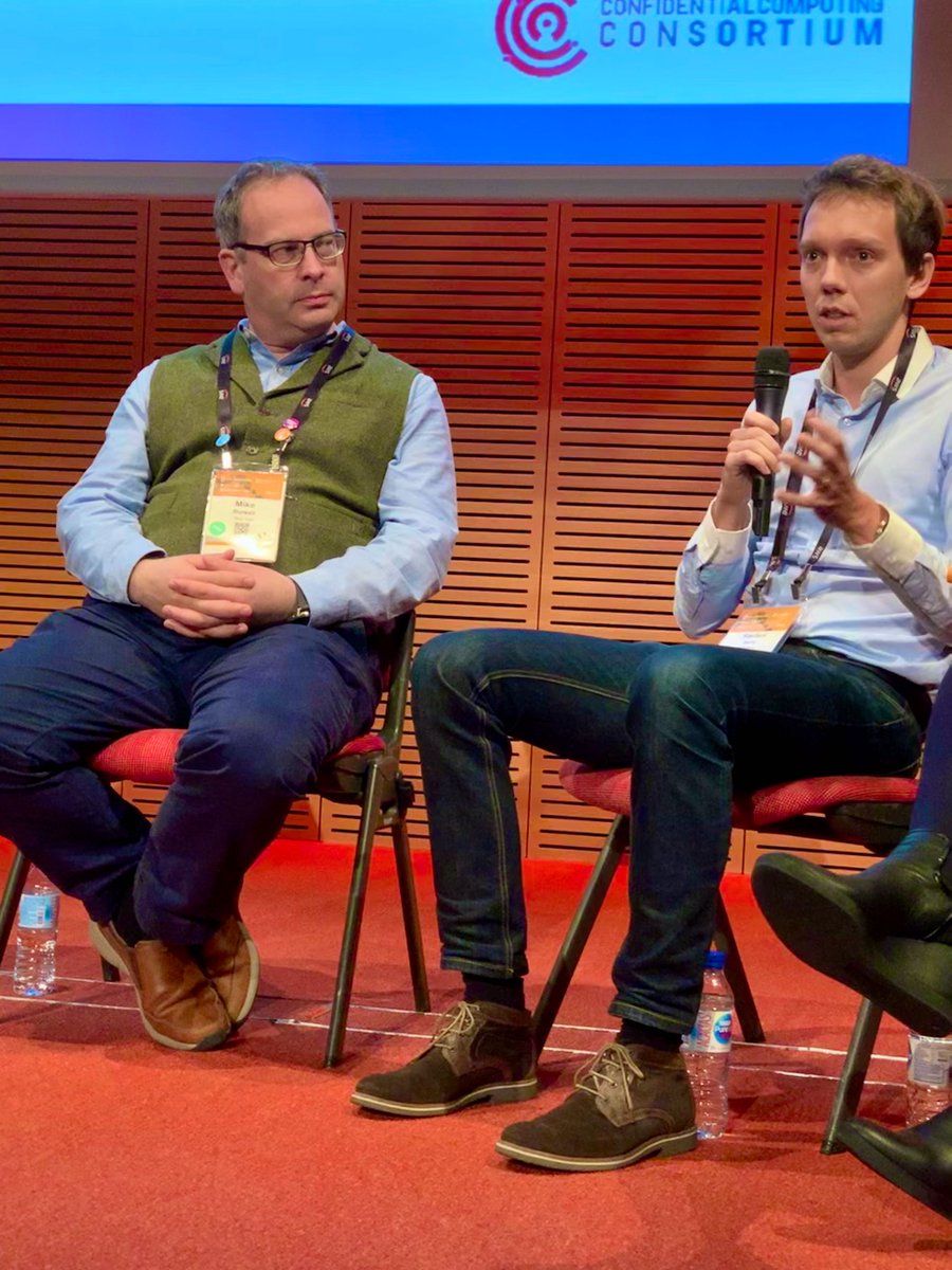 decentriq's tweet photo. Insightful panel discussion about the state and status of confidential computing together with @IntelSecurity @RedHat @fortanix @Arm @stefandeml  #confidentialcomputing #datacollaboration - https://t.co/kzu9PGUzMi https://t.co/mqumab5fJn