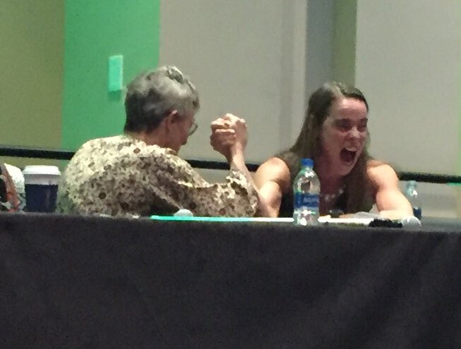 onc_dpg's tweet photo. Dr Baracos and @JhamiltonReeves  arm wrestle to make a point about muscle mass and strength in #sarcopenia. #FNCE https://t.co/g99mOxgie8