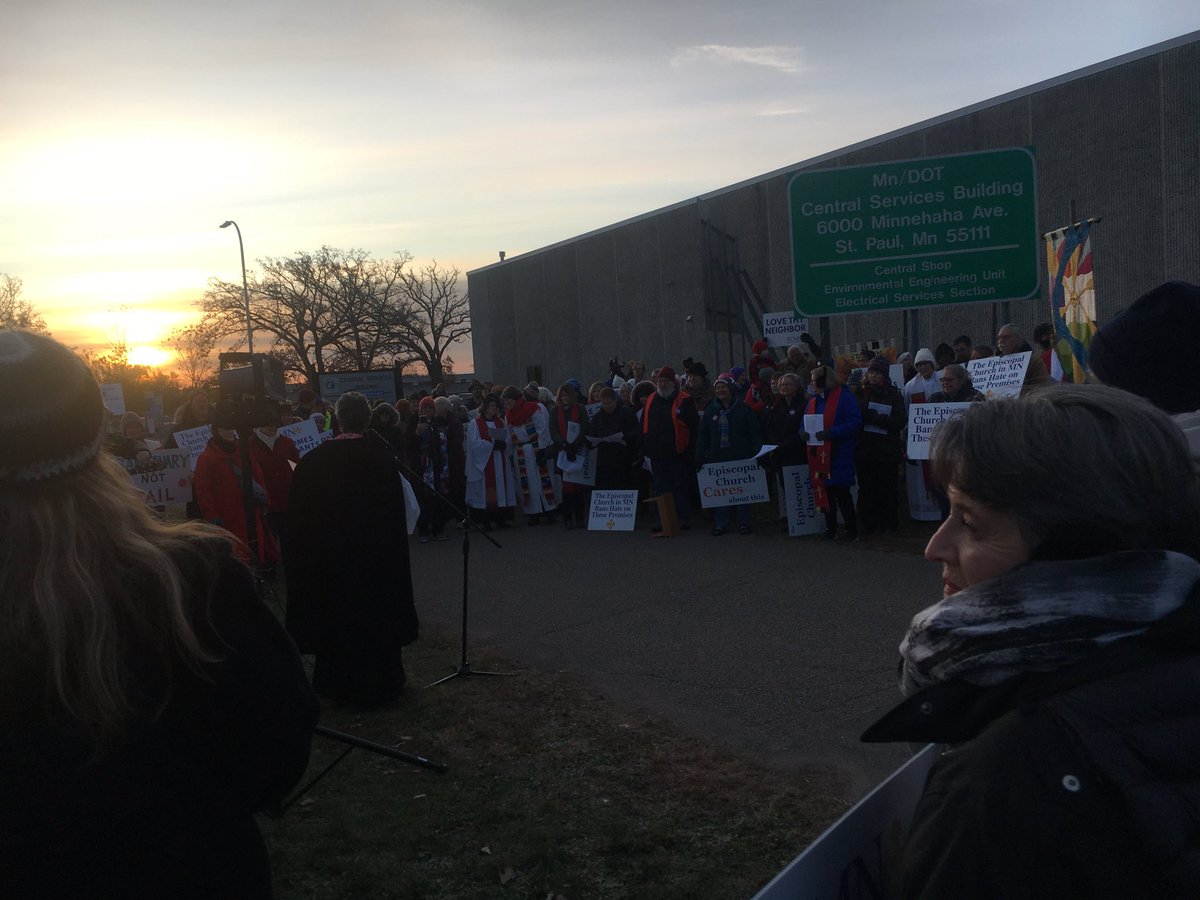 Inspired and honored to be starting a vigil with ICOM, the Minnesota Council of Churches and the Episcopal Church in Minnesota to decry the dehumanizing treatment of immigrants within a building named after Bishop Henry Whipple.  What Would Whipple Do?