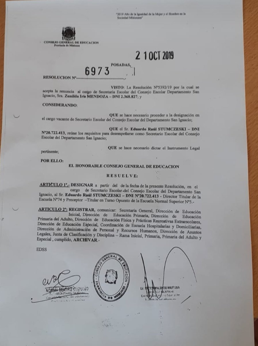 En San Ignacio <a href="/mariluleverberg/">Stella M Leverberg</a> con la UDPM acompañó la asunción del nuevo secretario escolar zona San Ignacio, Eduardo Stumczesk