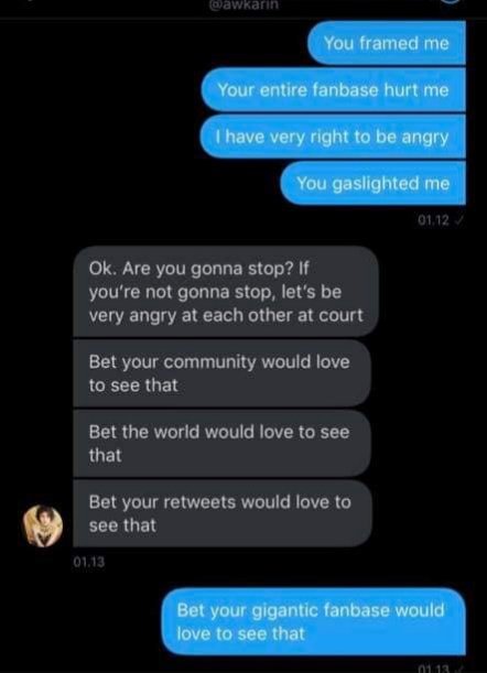 resignof521's tweet photo. @awkarin @nadiyahrs Ngomong baik2 di DM my ass. Pembohong besar. Ngancem gini lu sebut ngomong baik-baik? 

emang paling jago dah lu bikin tone 'iya ni gue uda nyoba maafin ngomongin baik2 hiks hiks ternyata anaknya keterlaluan jadi terpaksa deee' 

Jelas lu minta apus orang isinya gini. https://t.co/e55LIRguZQ