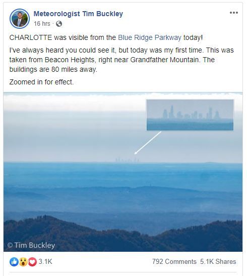 StateGamesNC's tweet photo. Check it out! The Queen City was visible yesterday from 80 miles away on the Blue Ridge Parkway. We can't wait to be back in the Charlotte area next year for the return of the Powerade State Games! #poweradestategames https://t.co/TotdW3hgaA