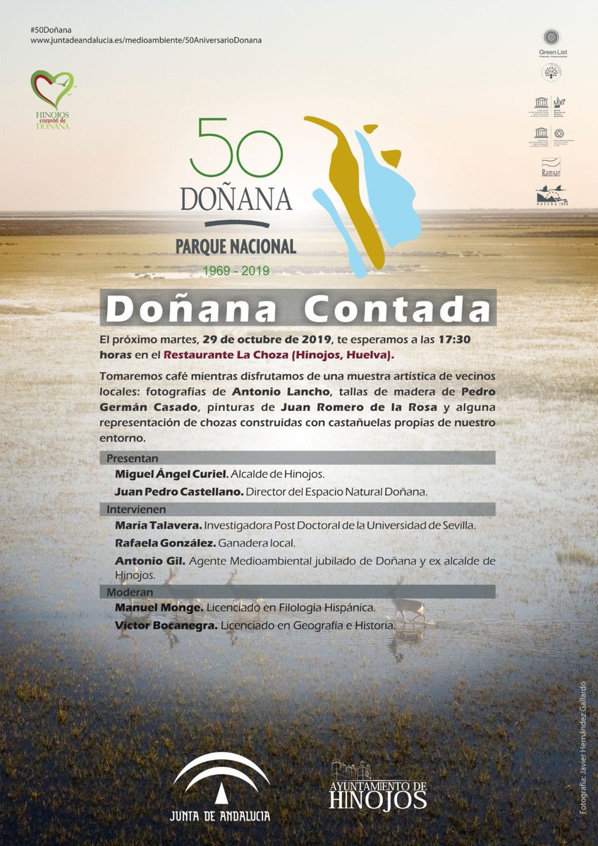 AytoHinojos's tweet photo. Estamos listos! 

A las 17:30h, en el restaurante La Choza de #Hinojos. 

Celebramos #DoñanaContada con motivo del #50AniversariodeDoñana https://t.co/vStsEFzdJA