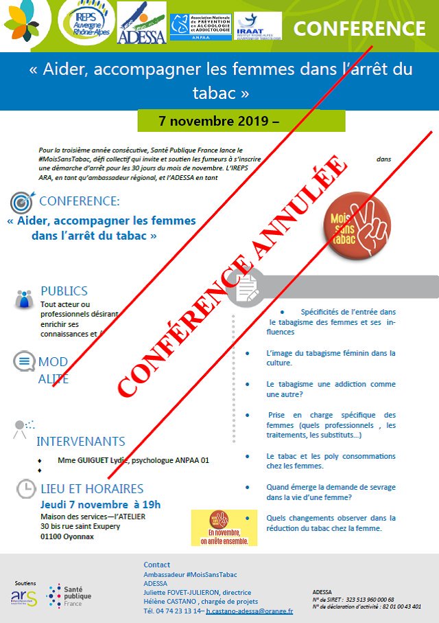 Adessa01's tweet photo. Nous sommes au regret de vous informer que nous annulons la conférence prévue le 7 novembre à Oyonnax . 

Au plaisir de vous revoir sur d’autres événements . https://t.co/w7wZDZZETi