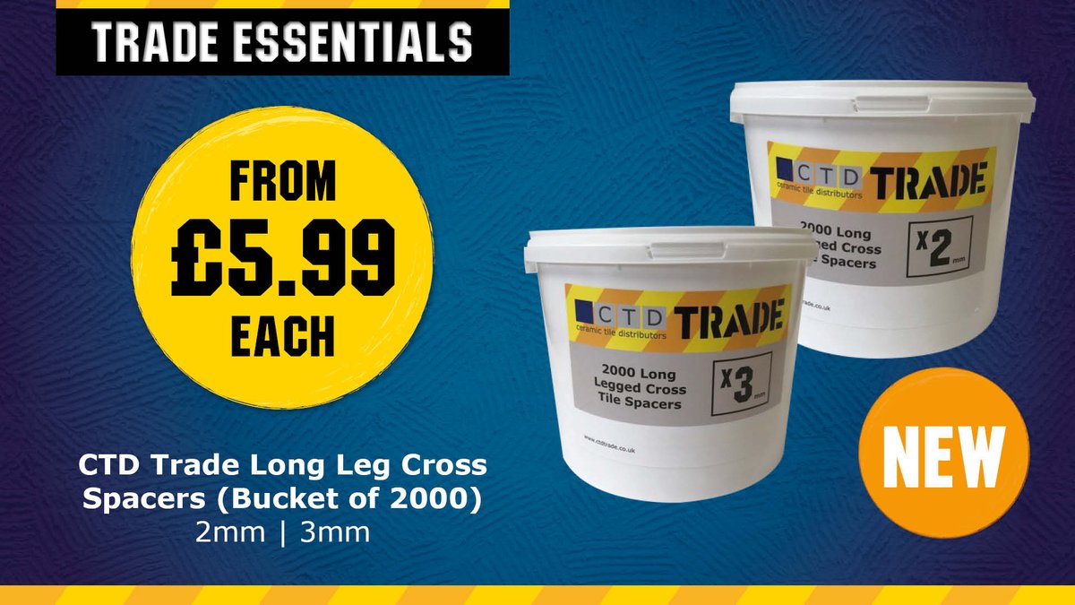 CTDTrade's tweet photo. Trade Essentials pick of the week is our NEW CTD Trade Long Leg Cross Spacers from £5.99 each Ex VAT
✔️ High quality ✔️Available in two sizes ✔️ Bucket contains 2000 
Shop in-store or online now > https://t.co/N09c4yPU26 https://t.co/OGEQatzuJc