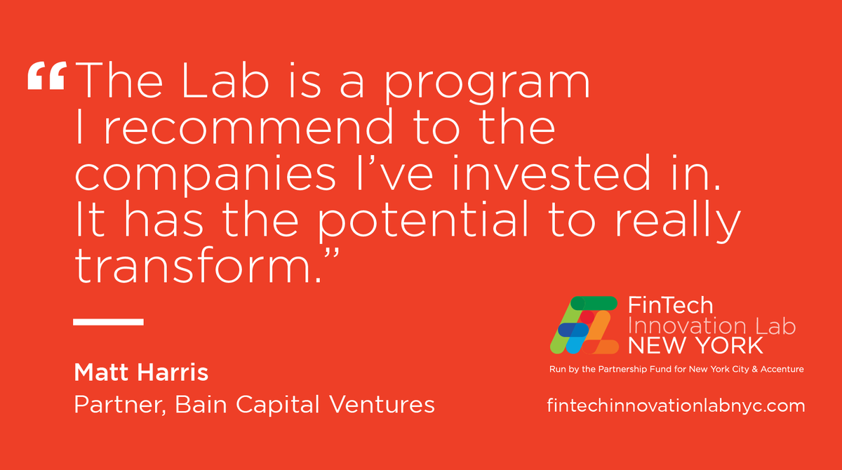 FinTechLab's tweet image. Find out why the #FinTechLabNYC is such a transformative program for #startups. Join us on Nov 5 to learn more. RSVP today bit.ly/2JqhfIu