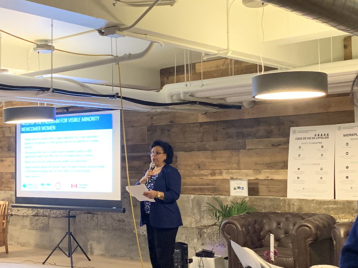 ImmigrantWomen's tweet photo. Mercy Lawluvi, ED at #IWSO hosted the launch of "Circle of Champions" for Visible Minority Newcomer Women.  A  game changing initiative that will support up to 450 women to access opportunities for career development. This is delivered in partnership with @WorldSkillsOtt. https://t.co/HPEtvpBr7i