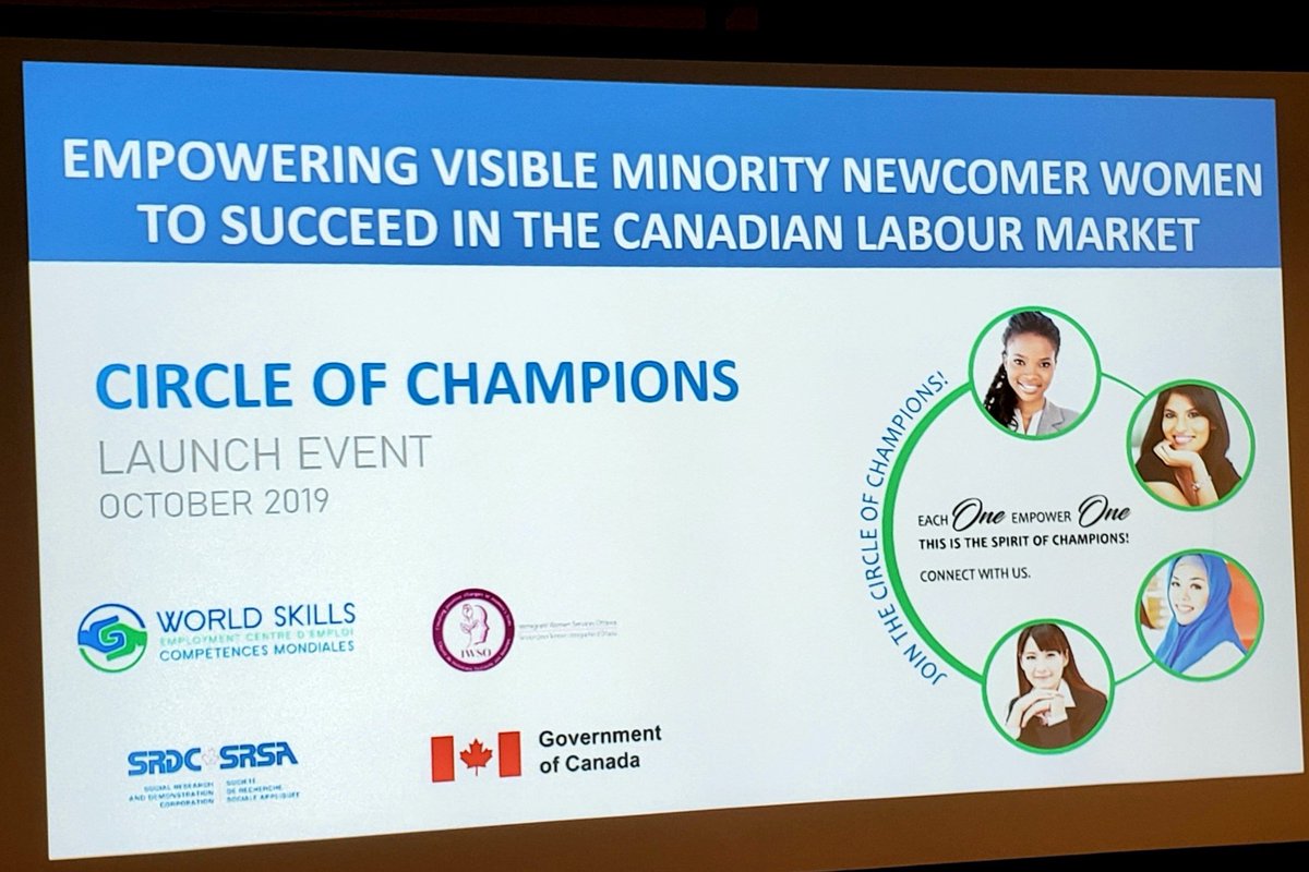ImmigrantWomen's tweet photo. Mercy Lawluvi, ED at #IWSO hosted the launch of "Circle of Champions" for Visible Minority Newcomer Women.  A  game changing initiative that will support up to 450 women to access opportunities for career development. This is delivered in partnership with @WorldSkillsOtt. https://t.co/HPEtvpBr7i