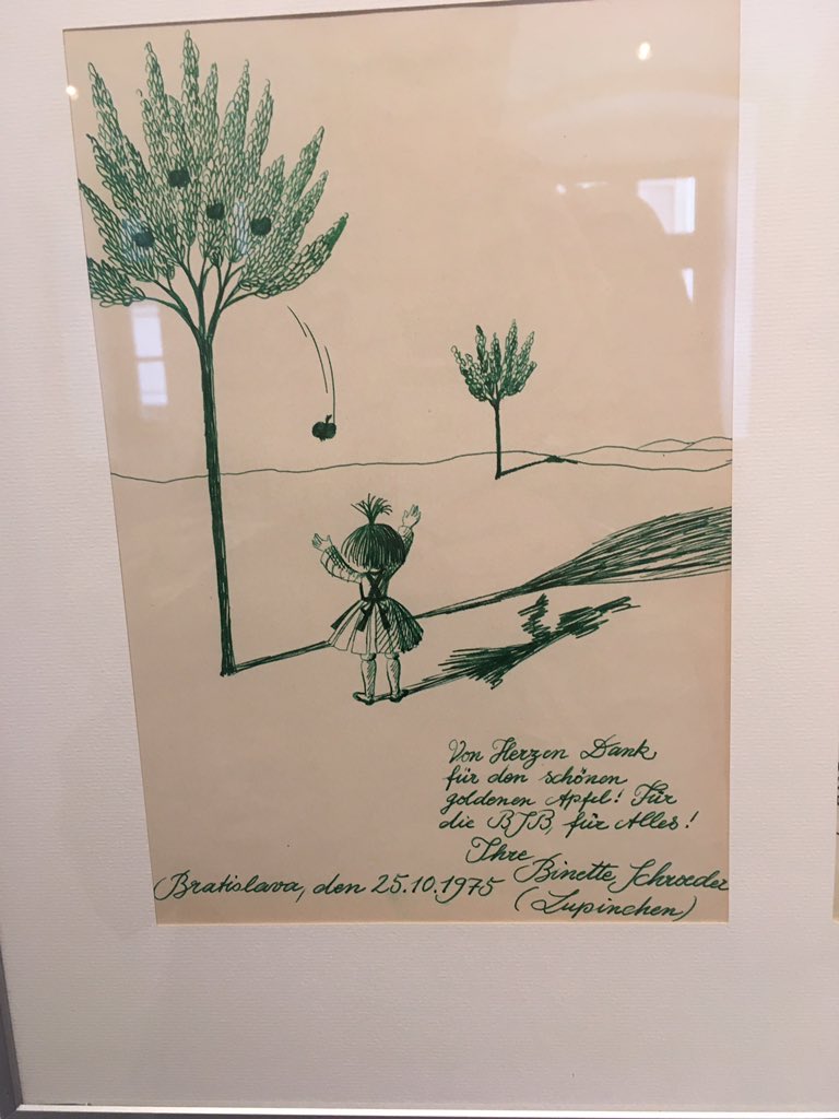 DixPam's tweet photo. Dr Dušan Roll, one of BIB founders and former IBBY president, has given his BIB collection to Bibiana, the children’s art house in Bratislava. Look what I found, a gift from Sendak when a jury member in 1969 @IBBYUK plus fab Binette Schroeder https://t.co/o53tRpQsX9