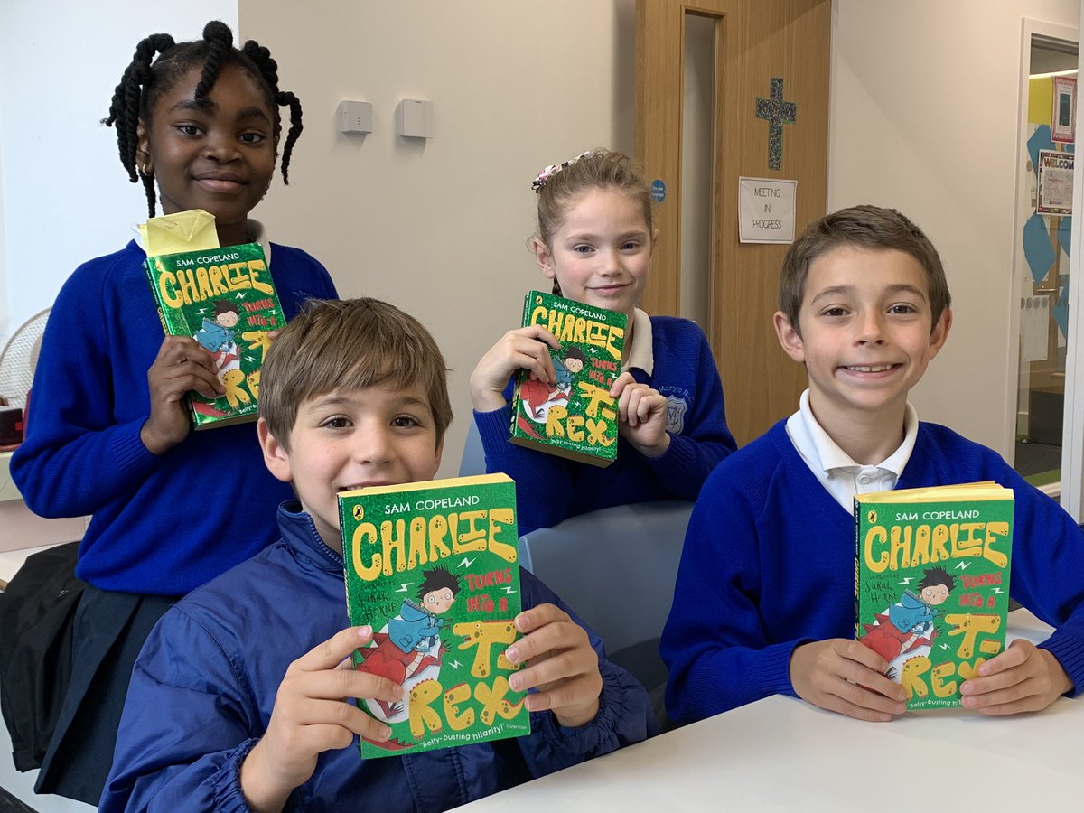 StMarys_SW8's tweet photo. Great to get straight back to our book club today after half term. Even better when the children remind you as they are so keen to meet and read! @PuffinBooks #samcopeland #charlieturnsintoatrex https://t.co/jn8jqyMUk5