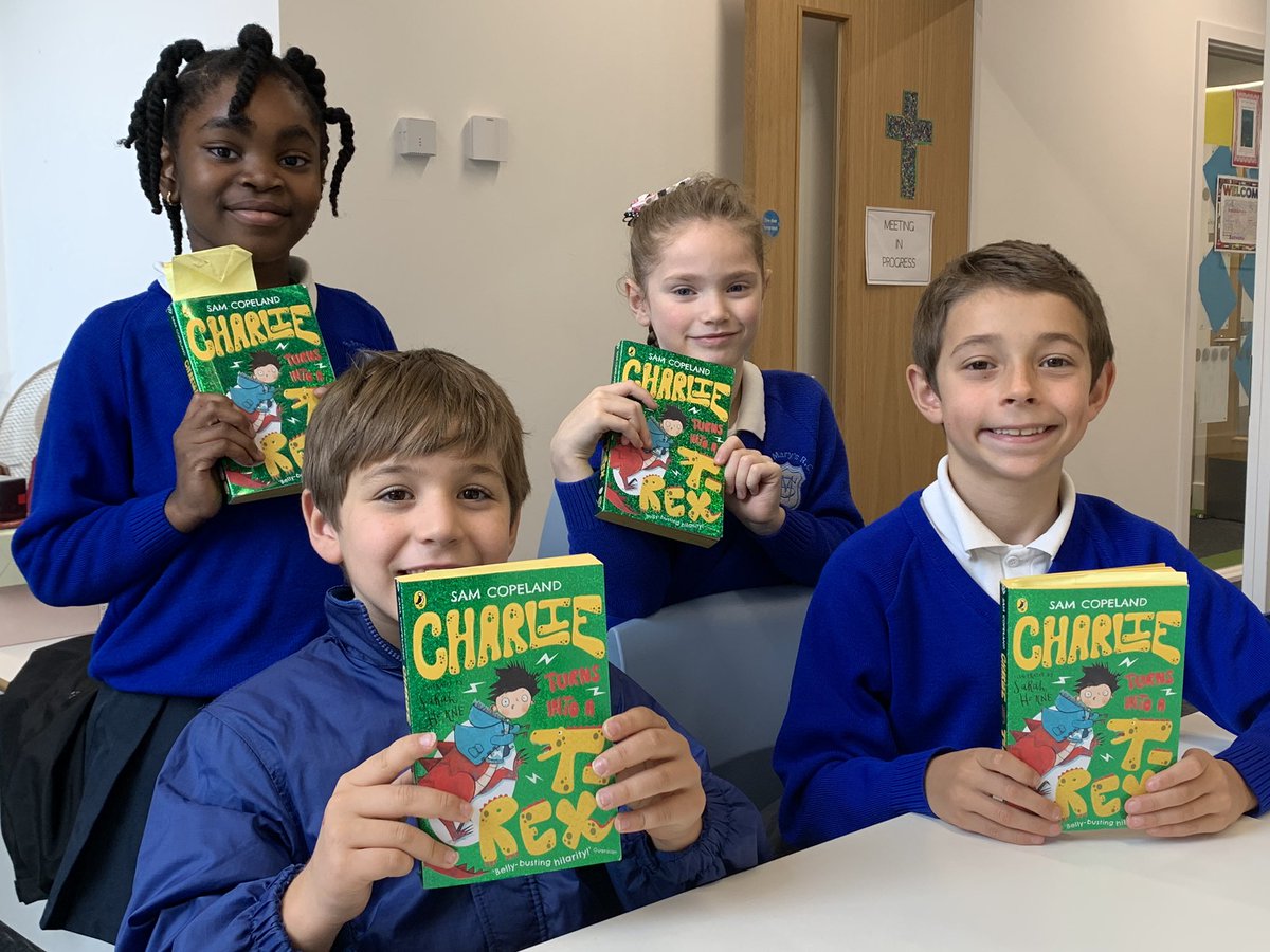 Great to get straight back to our book club today after half term. Even better when the children remind you as they are so keen to meet and read! @PuffinBooks #samcopeland #charlieturnsintoatrex