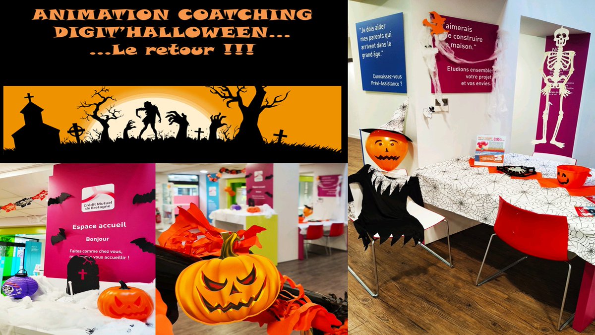 🎃👻🍬 Vous avez 😱/aimé 🎬Digit’ halloween 2018, vous allez adorer «🎞Digit’ halloween…le retour».
Accompagnement sur nos appli/site pour les grands et 🍡🍭🍬pour les petits (bon ok 🍬pour les grands aussi !!).
C'est sans rdv et c’est dans votre Caisse de St-Brice <a href="/CMB_DD35/">Crédit_Mutuel_DD35</a> 👻