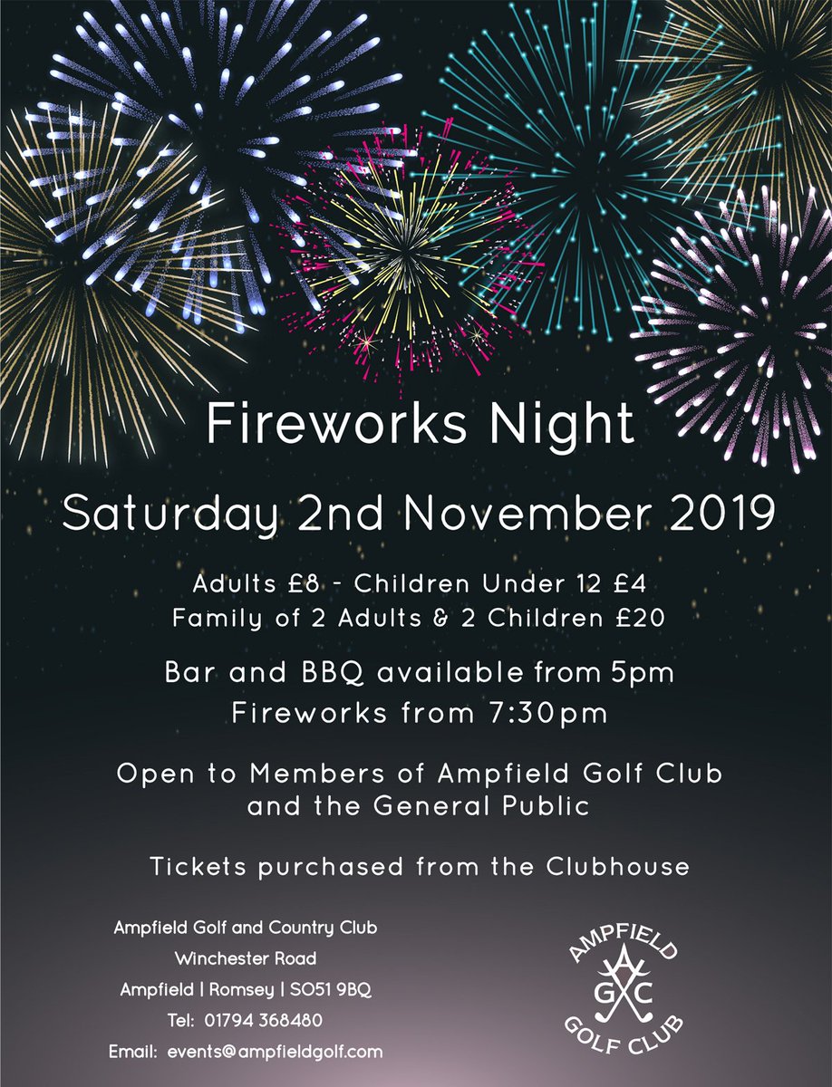 AmpfieldGolf's tweet photo. The Biggest Night of the Year is Upon us This Saturday 2nd November - Fireworks Night at Ampfield Golf &amp; Country Club

Buy your tickets in advance 01794 368480 and don't miss out!
#FireworksNight #Ampfield #familyfun https://t.co/7A0bAKVZ3S