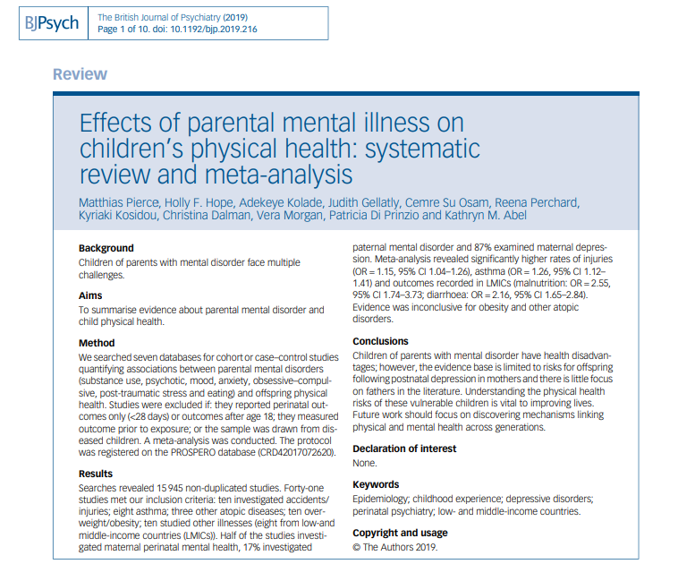 CWMH_UoM's tweet photo. Another publication from our researchers in collaboration with @karolinskainst and @UWAresearch!

Effects of #parental #mental #illness on children's physical health: systematic review and meta-analysis published in @TheBJPsych! 

Read more at> https://t.co/cGK4wb83n4 https://t.co/0CNB6MD2m0
