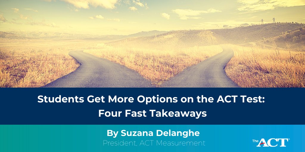 JillianNewhard's tweet photo. .@ACT is committed to opening every door possible to help today’s students succeed. Here’s what you should know about the new options for #ACT test-takers: https://t.co/10VQmB6su8 https://t.co/WVVuVitc03
