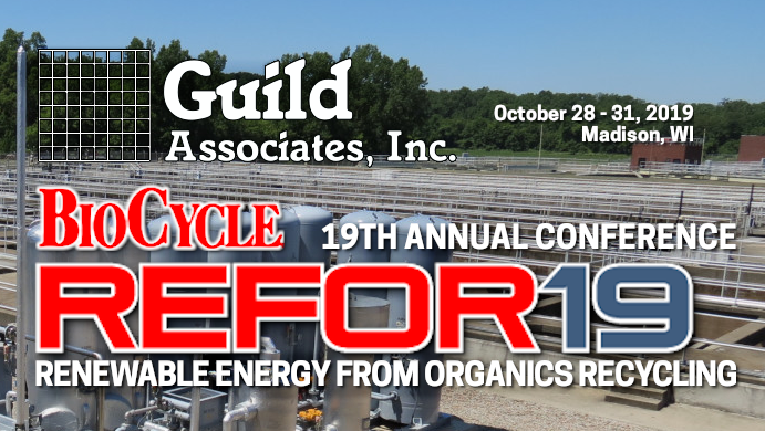 guildassociates's tweet photo. Come visit us at @BioCycleMag's #REFOR19, today through the 30th. We'll be at Booth 61 near the refreshments. Also don't miss Paul Baker's talk, "RNG: Rule 21/30 Compliance Made Easy" on Wednesday. https://t.co/KjfoPSJa2d https://t.co/XhQvzyHmTn