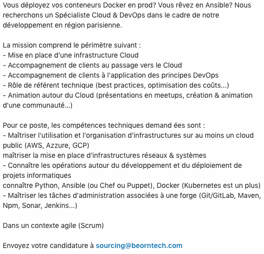BeornTech's tweet photo. ➡️ #CloudSpecialist #DevOps #Paris https://t.co/J0OdKAxOkO