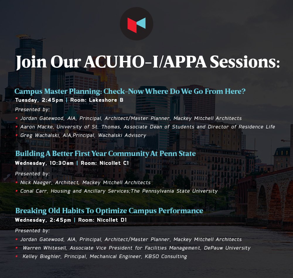 We are up in Minneapolis this week for the #ACUHO-I/APPA Housing Facilities Conference! If you’re also attending, join us at our upcoming sessions and visit us in the expo hall today at booth 306. We hope to see you there!