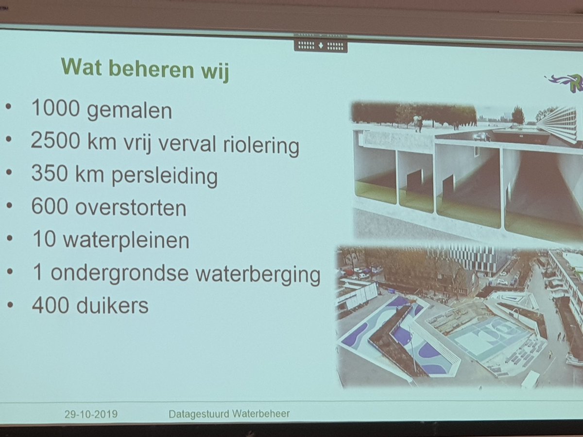 "Wat beheren wij?" (in 010) <a href="/JeromeSchepers/">Jerôme Schepers</a> van <a href="/Stadsbeheer010/">Stadsbeheer010</a> ... nu bij 't seminair #datagestuurd #waterbeheer in #Wageningen ... 1000 gemalen, 2500 km riool, 600 overstorten, 10 waterpleinen, 400 duikers, 1 ondergrondse #waterberging ... dus heel wat ...!
