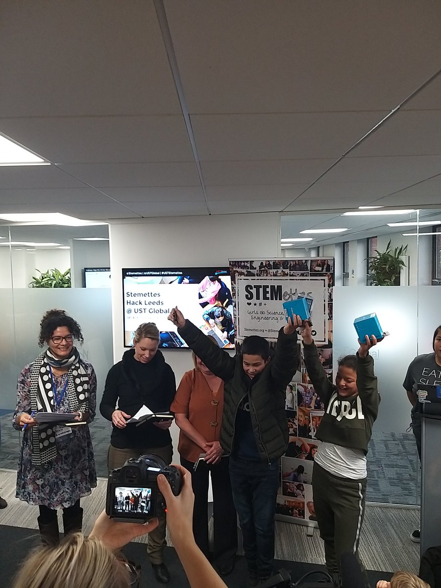 Stemettes's tweet photo. OUR WINNERS!๐ซ๐๐ซ
Well done to everybody! #everyoneisawinner
Today the judges choice and people's choice won Amazon Echo Dots, @Raspberry_Pi ,Wireless Headphones & @amazon vouchers!
Thank you @USTGlobal and well done! โค๐
#USTStemettes #hack #AppDevelopment #girlsinstem https://t.co/Sm1vuH8THf