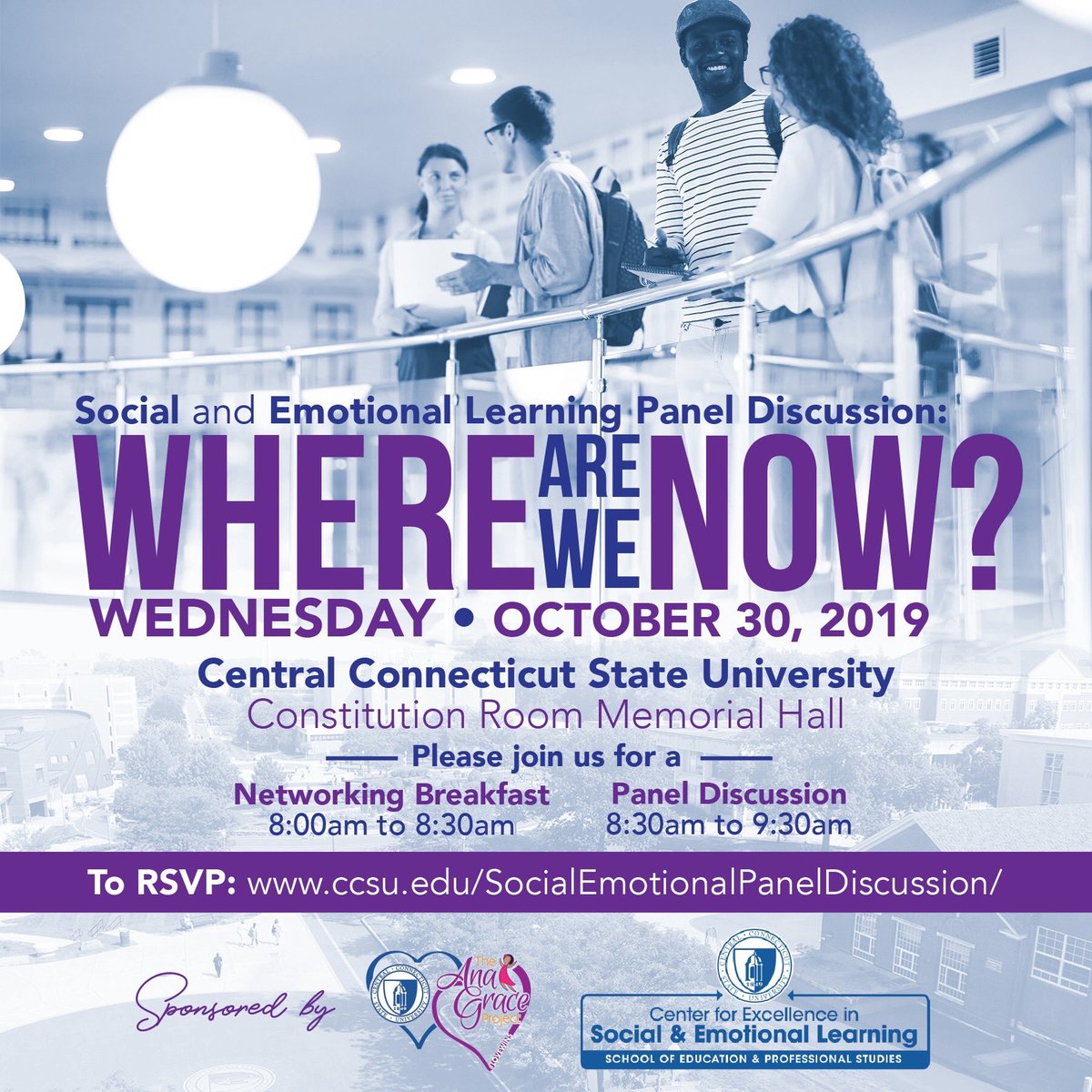 anagraceproject's tweet photo. Excited to see everyone tomorrow at 8:00 am sharp here at @CCSU for this important panel hosted by @ccsuseps and @anagraceproject  on #SEL ! 

We have snacks! https://t.co/vONNlNp7hT