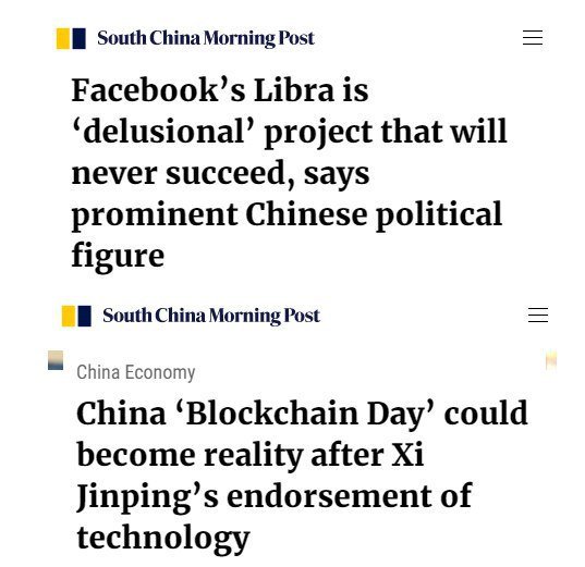 eofinance's tweet image. China has spoken: Facebook&apos;s Libra in China - NO. Blockchain and crypto in China - YES.

Official Website: eo.finance

#EOtrade #EOfinance #EO #EOcoin #Bitcoin #BTC #LTC #Litecoin #XRP #Ripple #Ethereum