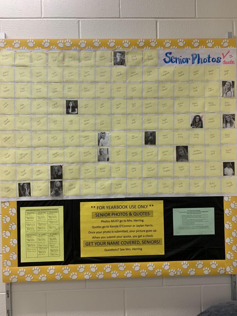 THANK YOU to the 13 seniors who have submitted a senior picture!! Get yours in ASAP to be on the board! (: