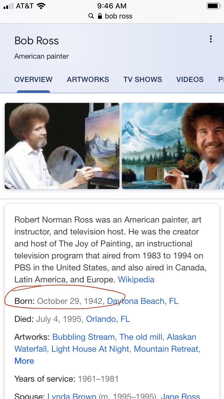 Happy birthday, old friend! Bob Ross would ve been 77 today. 