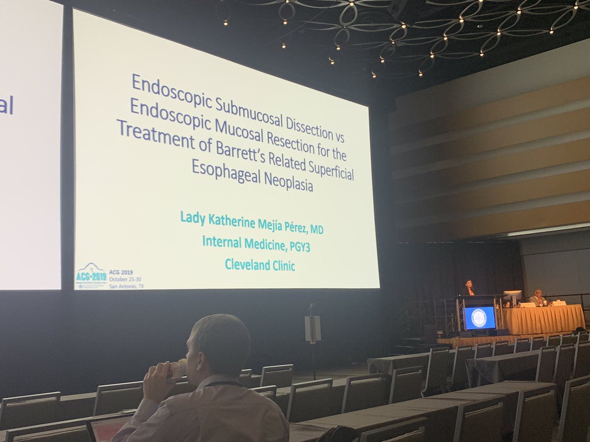 AdamKichlerDO's tweet image. Star @CCF_IMCHIEFS resident and rising GI fellow @LadyKatherineM1  delivering excellent presentation on her paradigm shifting work on mgmnt of early BE related neoplasia at #ACG2019!  #ESD @amitbhattMD @JohnVargoMD @MRegueiroMD @abbyCCim @CleClinicMD