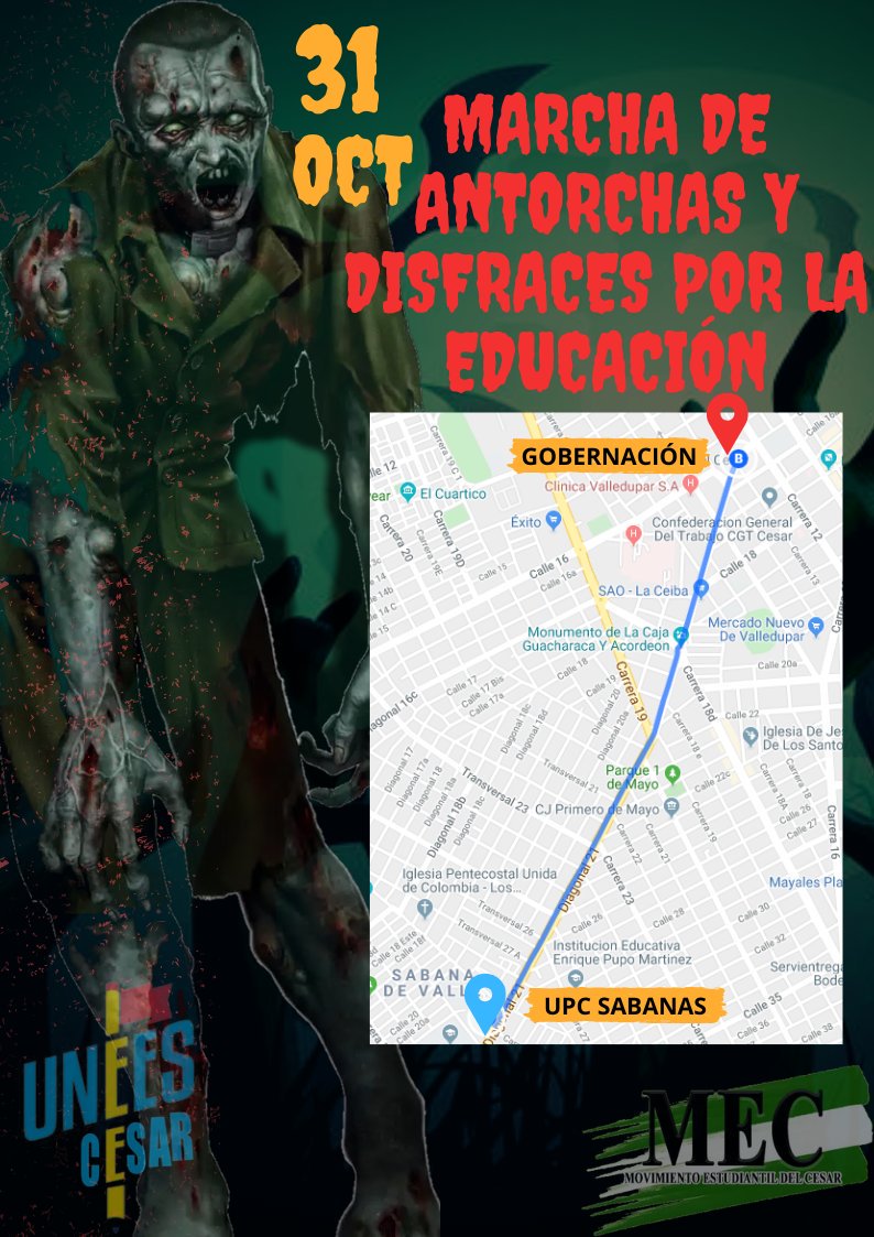 UneesCesarUpc's tweet photo. #SeValeProtestar.
Ven y te #UNEES a la gran marcha nacional de antorchas y disfraces.
#Octubre31 🎃 https://t.co/s2nl7cu942