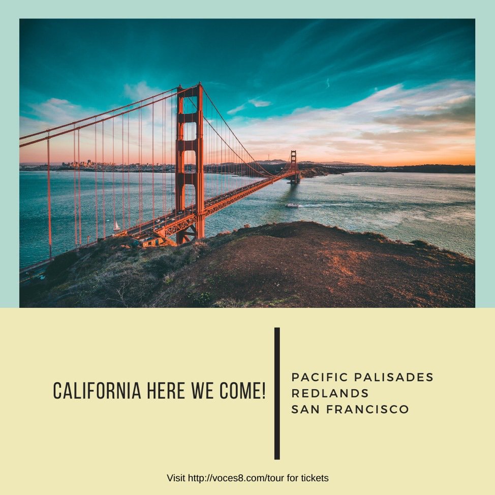 Join @VOCES8 @TheParishofStMatts @UofRedlands or @GraceCathedralSF for one of 3 performances on the West Coast. Please consider giving a gift of support voces8.foundation/donate for the music education workshops we are hosting in these communities. #voces8ontour #VOCES8Education