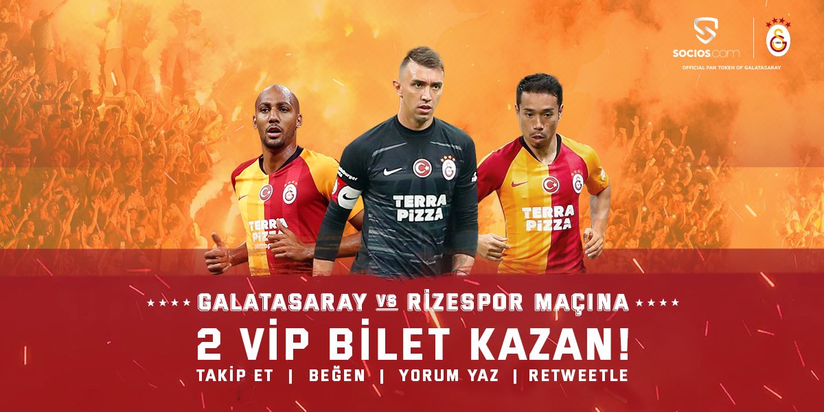 🦁Cimbom ailesi! Socios yine iki şanslı kazananı maça götürüyor! <a href="/GalatasaraySK/">Galatasaray SK</a> vs Rizespor maçına 2 kişilik VIP bilet kazanma fırsatı burada! 

Katılmak için:

✅<a href="/socios/">Socios.com</a> takip et
✅Gönderiyi beğen
✅Yoruma #sociosbizimaçagötür yaz
✅Retweetle