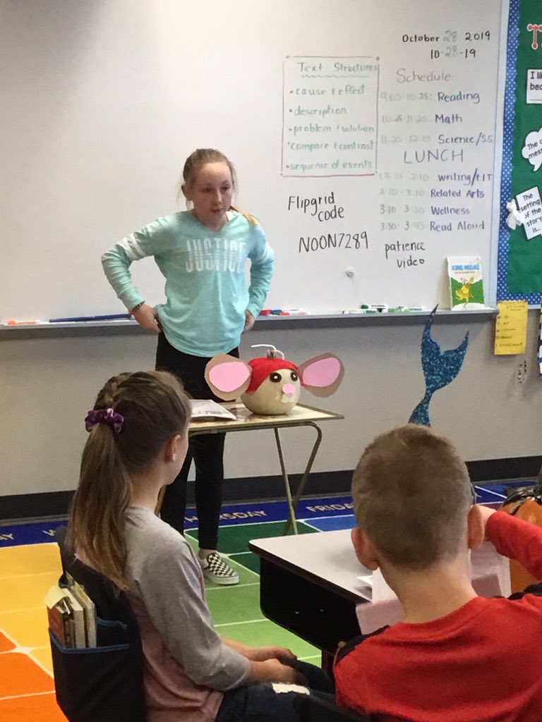 NCES_Knights's tweet photo. I wish I could spend all day listening to our 4th grade Knights presenting their pumpkin character and book analysis! Love this PBL, @Bnoon27- it’s definitely @JCPSBackpack worthy! #traits #theme #reflection https://t.co/N5D59EFNnD