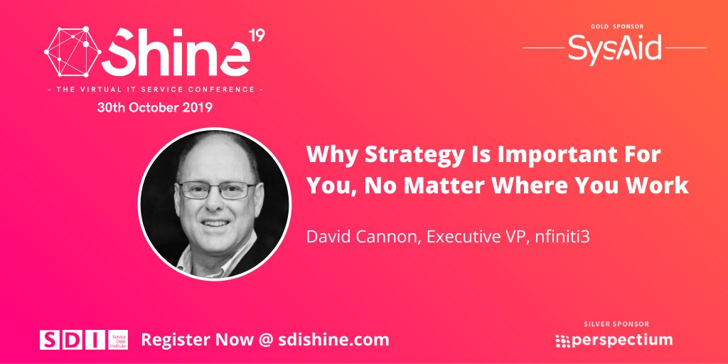 [WEBINAR 🎧] Join <a href="/itilso/">David Cannon</a> as he focuses on exactly how #strategy helps managers deal with the challenges of a changing business and technology landscape, and grow their careers. 30 October 15:00 GMT

Register here 👉 servicedeskinstitute.com/events-network… #SHINE19
