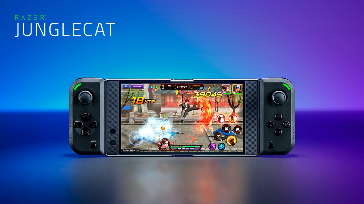 Razer's tweet image. Stay in control &amp;amp; dominate wherever you go. Enhance your mobile gaming experience with the Razer Junglecat—our first portable dual-sided controller for Android. Experience precision on the move rzr.to/razer-junglecat Available for Razer Phone 2 &amp;amp; other major Android phone models