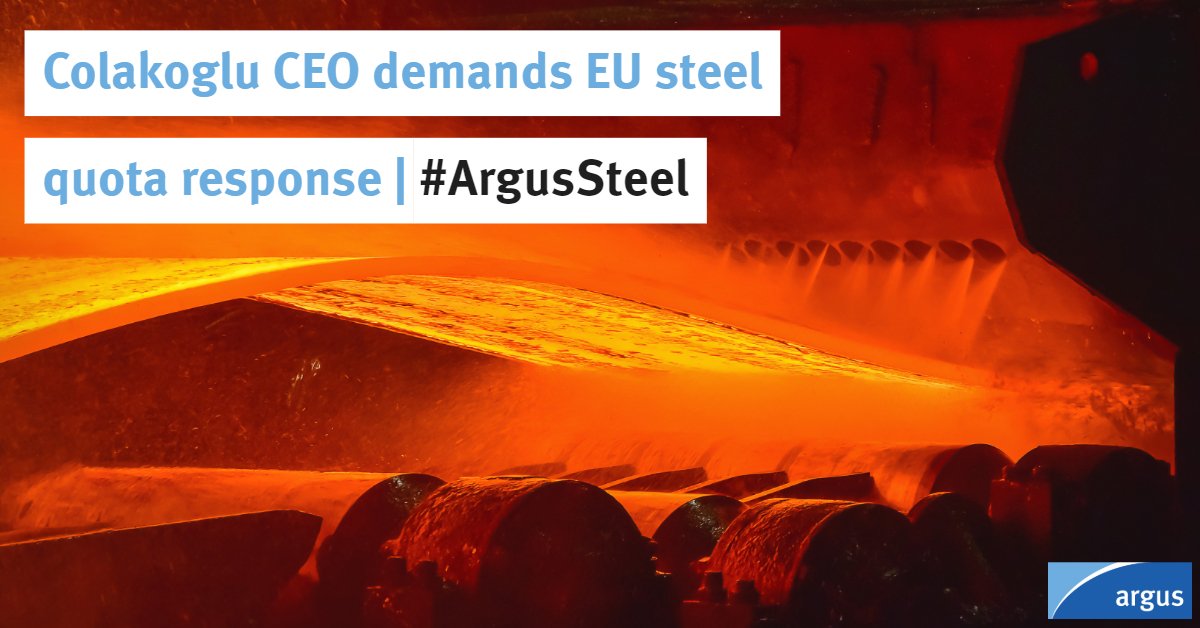 argus_metals's tweet photo. Turkey should respond to the EU #steelquota system, Turkish long and #flatproducts producer Colakoglu Metalurji's chief executive Ugur Dalbeler said on the sidelines of the World Steel Dynamics (@WorldSteelDyn) conference in Milan | #ArgusSteel
More at: https://t.co/zqGuhzi57g https://t.co/oW7mJfYEEU